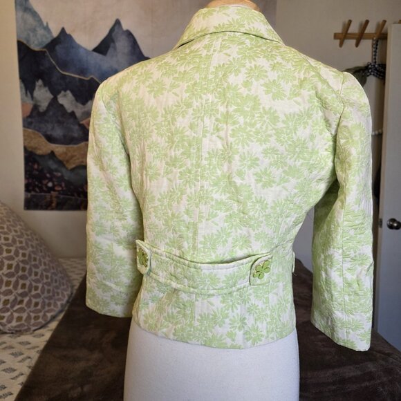 Carlisle Vintage Green Floral Jacquard Jacket Blazer Size 8 Button Front - Picture 9 of 15